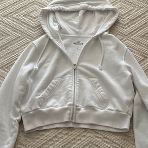hollister cropped white zip-up